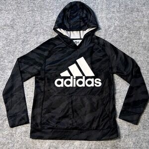 Adidas Boys Large 14/16 Gray Black Camo Pullover Hoodie Fleece Youth Sweatshirt